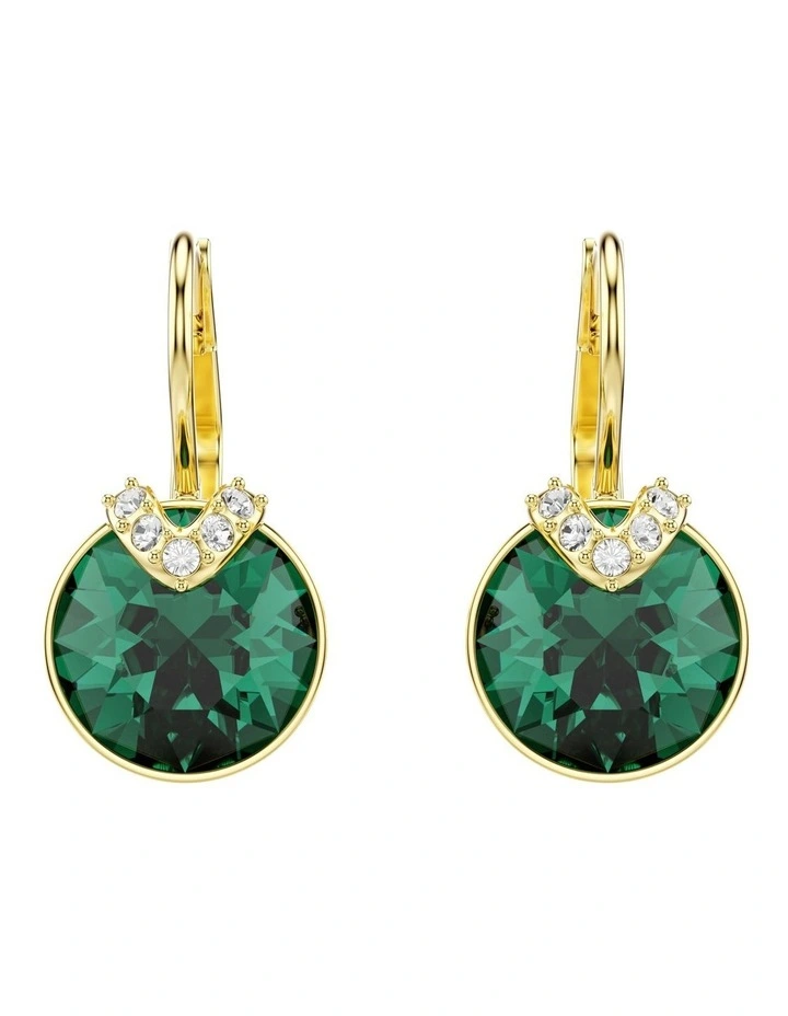 Round Cut Gold-Tone Plated Bella V Drop Earrings in Green image 2
