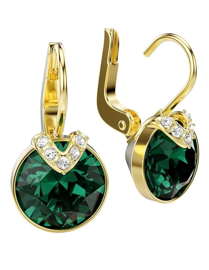 Round Cut Gold-Tone Plated Bella V Drop Earrings in Green image 3