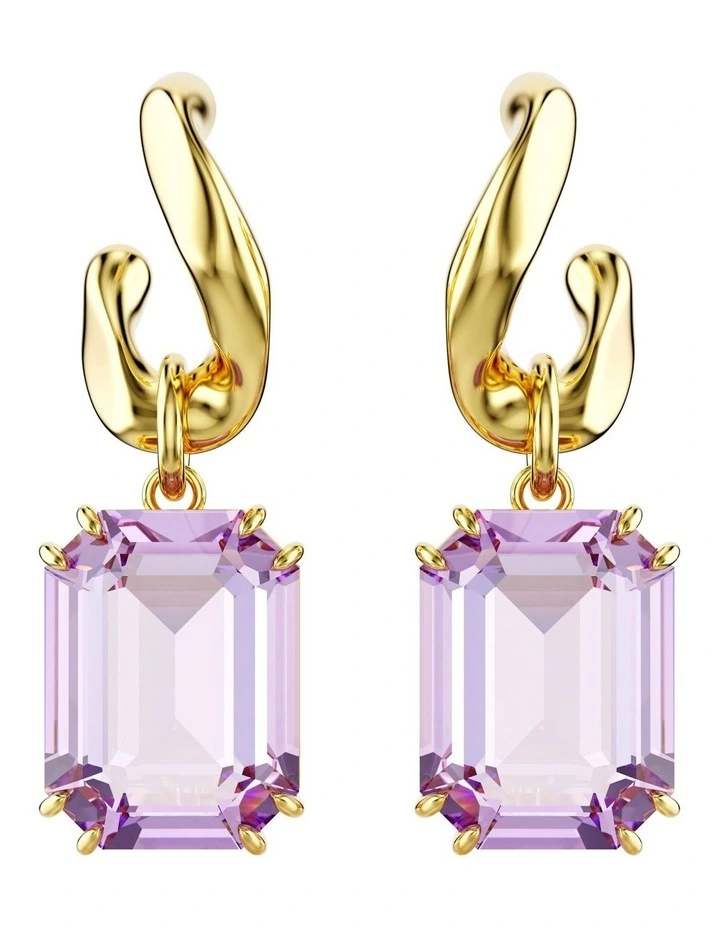 Octagon Cut Gold-Tone Plated Millenia Drop Earrings in Purple image 1