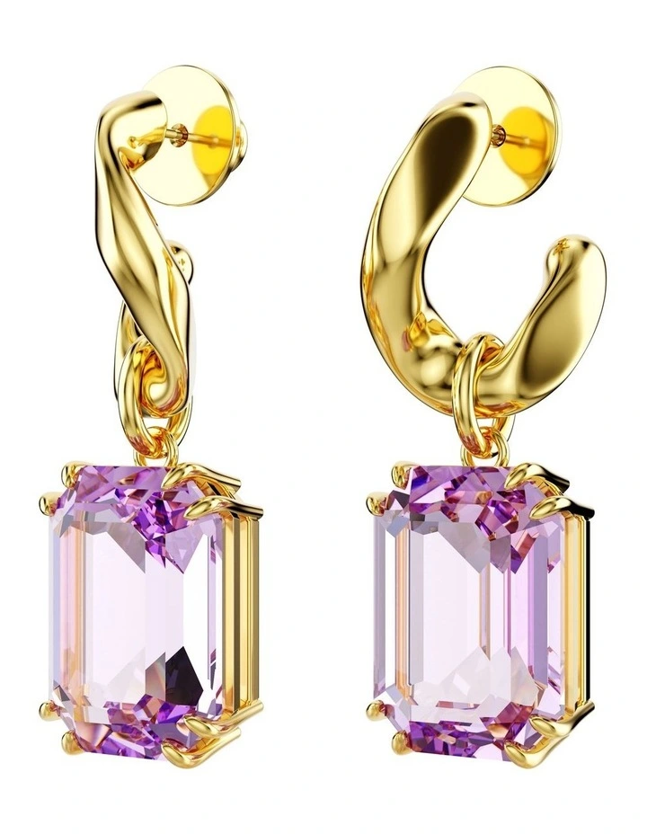 Octagon Cut Gold-Tone Plated Millenia Drop Earrings in Purple image 3