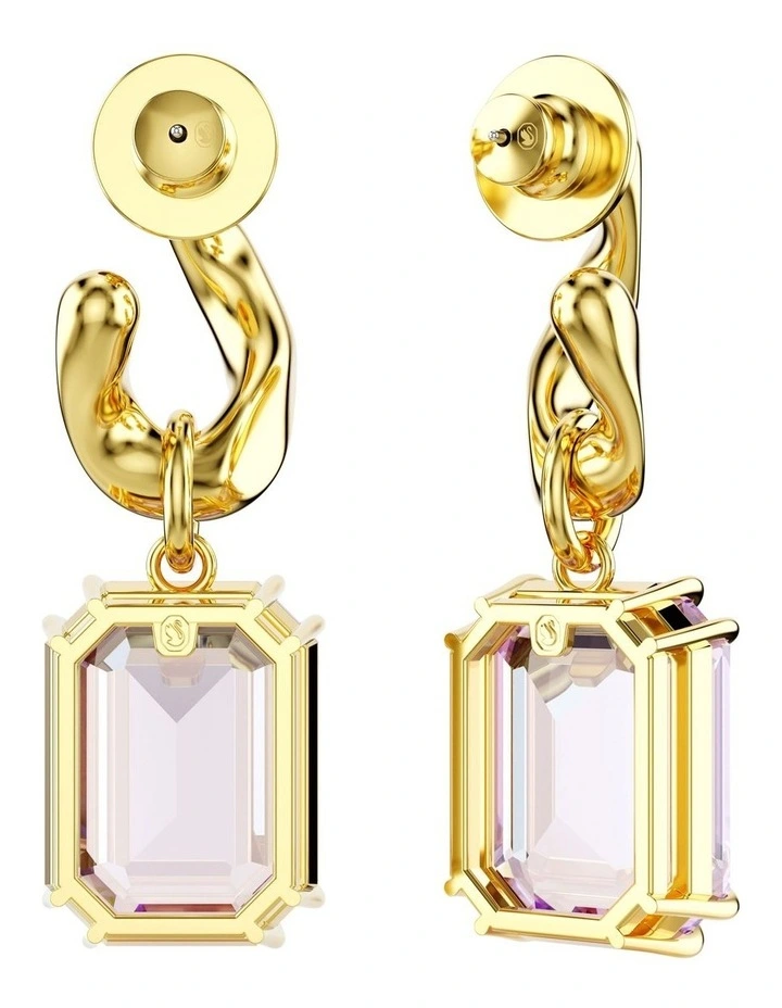 Octagon Cut Gold-Tone Plated Millenia Drop Earrings in Purple image 4