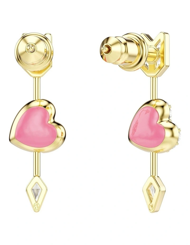 Mixed Cuts Heart With Arrow Gold-Tone Plated Idyllia Drop Earrings in White image 4