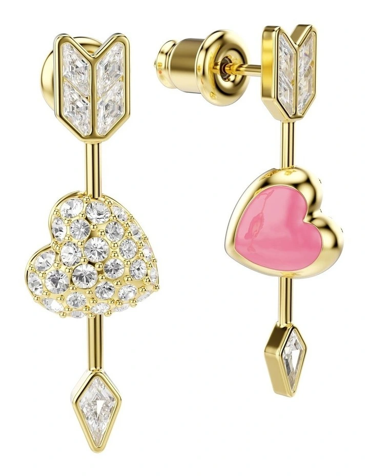 Mixed Cuts Heart With Arrow Gold-Tone Plated Idyllia Drop Earrings in White image 5