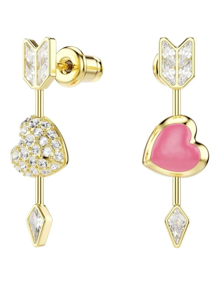 Mixed Cuts Heart With Arrow Gold-Tone Plated Idyllia Drop Earrings in White image 6
