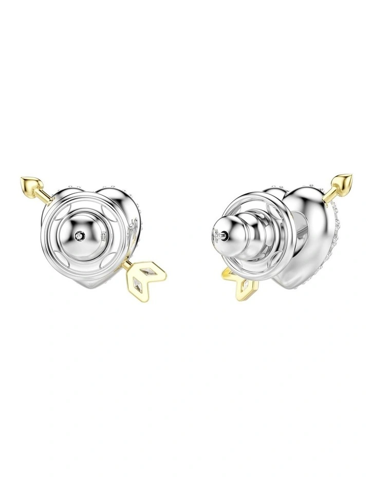 Mixed Cuts Heart With Arrow Mixed Metal Finish Idyllia Stud Earrings in White image 4
