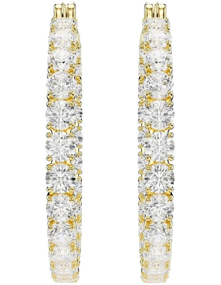 Round Cut Gold-Tone Plated Matrix Hoop Earrings in White image 2