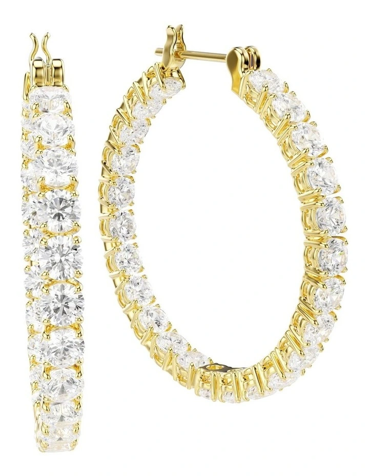 Round Cut Gold-Tone Plated Matrix Hoop Earrings in White image 3