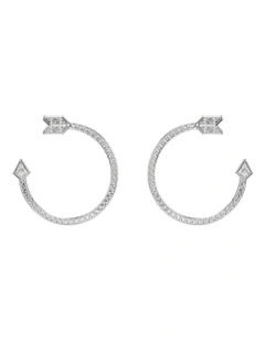 Mixed Cuts Arrow Rhodium Plated Idyllia Hoop Earrings in White
