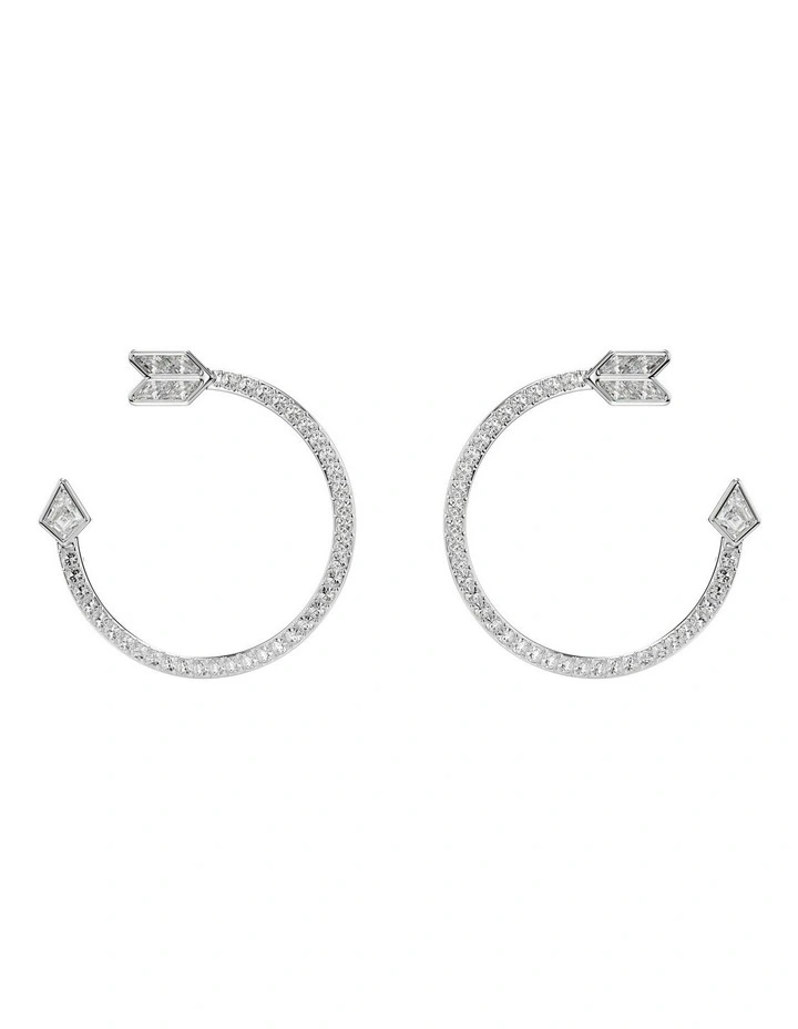 Mixed Cuts Arrow Rhodium Plated Idyllia Hoop Earrings in White image 1