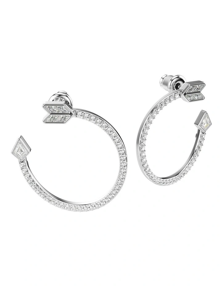 Mixed Cuts Arrow Rhodium Plated Idyllia Hoop Earrings in White image 3