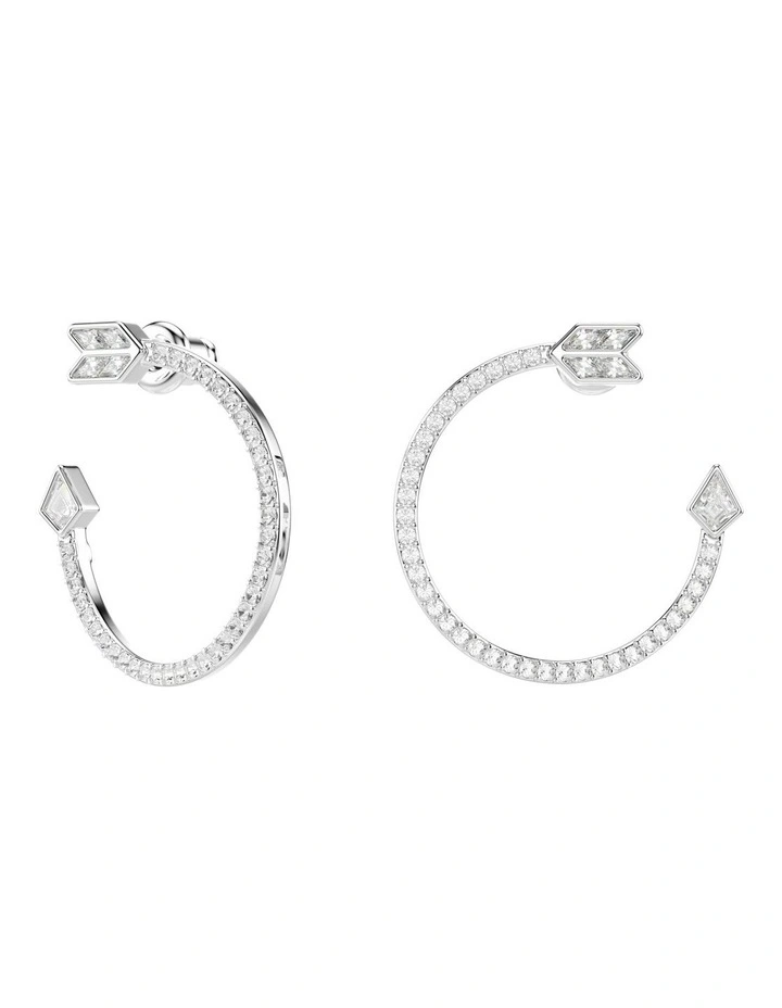 Mixed Cuts Arrow Rhodium Plated Idyllia Hoop Earrings in White image 5