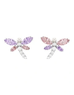 Mixed Cuts Dragonfly Rhodium Plated Stud Earrings in Multi