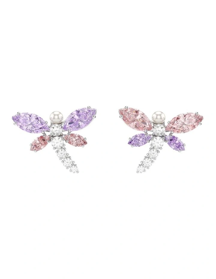 Mixed Cuts Dragonfly Rhodium Plated Stud Earrings in Multi image 1