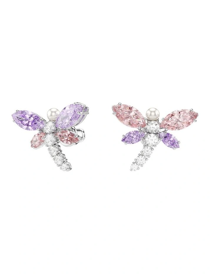 Mixed Cuts Dragonfly Rhodium Plated Stud Earrings in Multi image 2