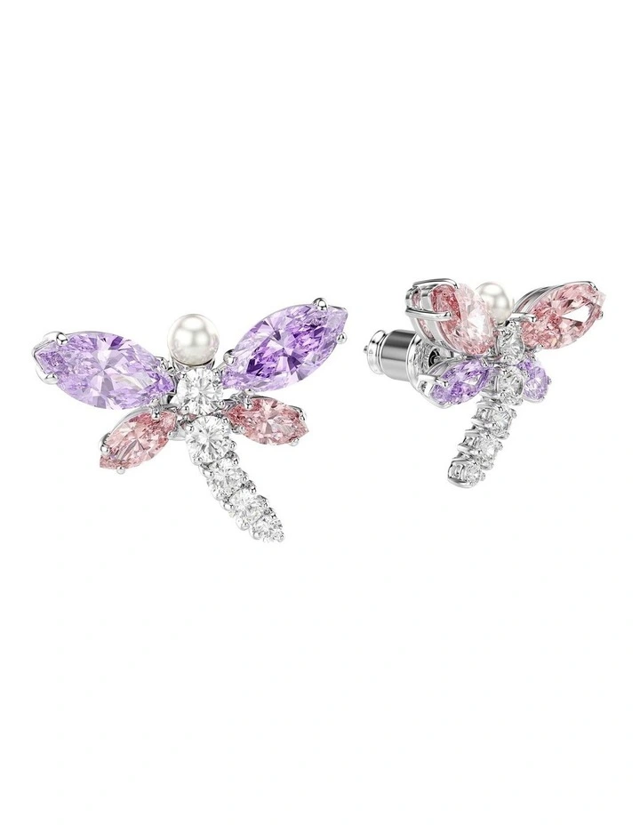 Mixed Cuts Dragonfly Rhodium Plated Stud Earrings in Multi image 3