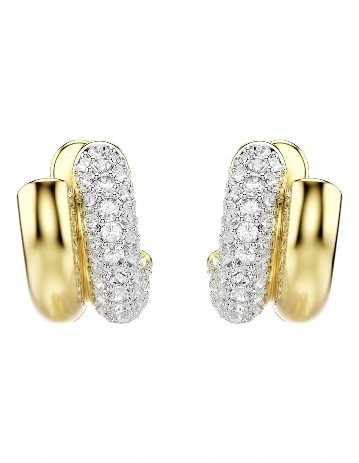 Round Cut Mini Gold-Tone Plated Dextera Hoop Earrings in White image 2
