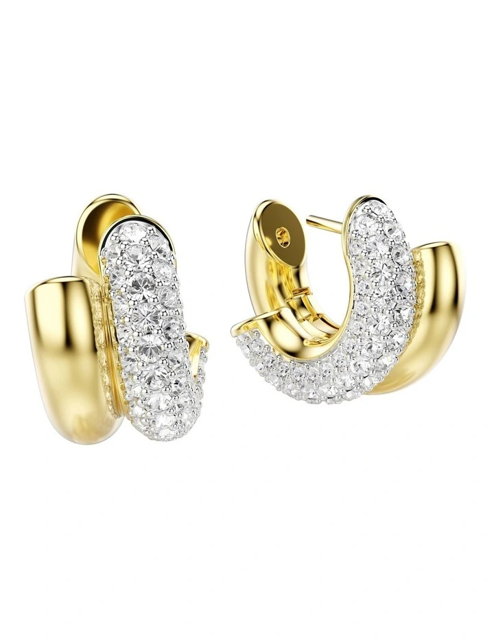 Round Cut Mini Gold-Tone Plated Dextera Hoop Earrings in White image 3