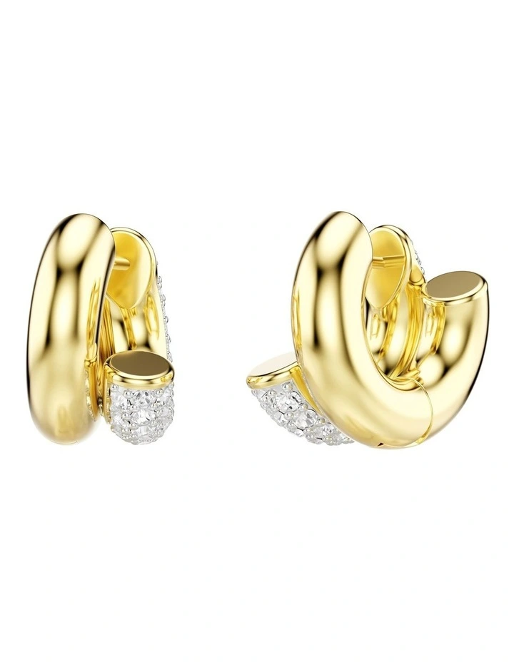 Round Cut Mini Gold-Tone Plated Dextera Hoop Earrings in White image 4