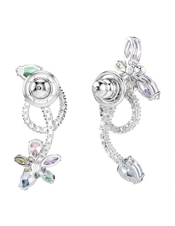 Mixed Cuts Dragonfly Flower Rhodium Plated Drop Earrings in Multi image 4