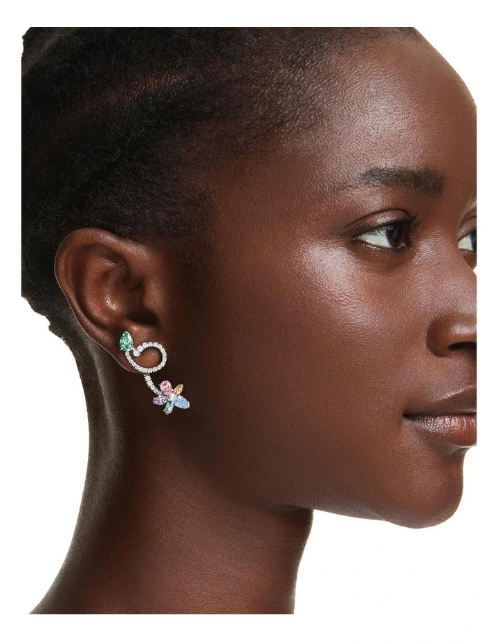 Mixed Cuts Dragonfly Flower Rhodium Plated Drop Earrings in Multi image 5