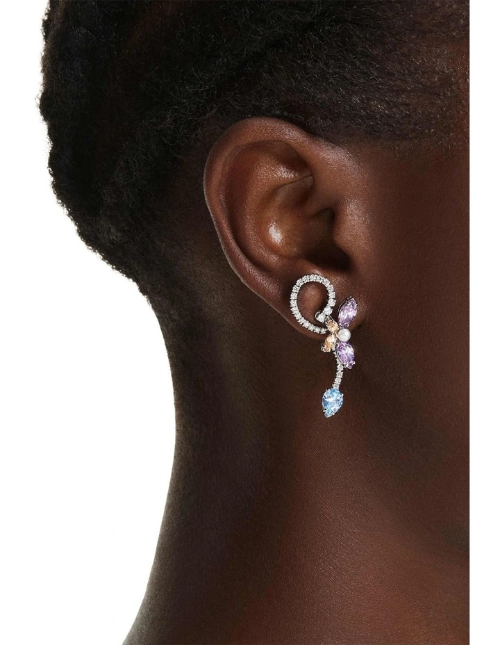 Mixed Cuts Dragonfly Flower Rhodium Plated Drop Earrings in Multi image 6