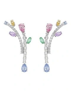 Mixed Cuts Rhodium Plated Drop Earrings in Multi
