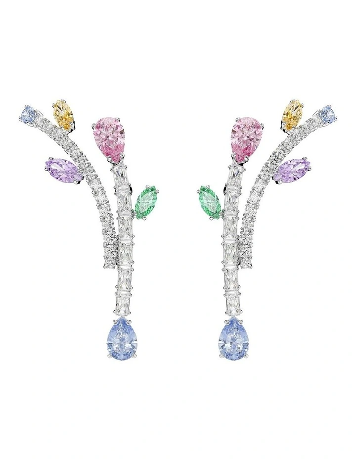 Mixed Cuts Rhodium Plated Drop Earrings in Multi image 1