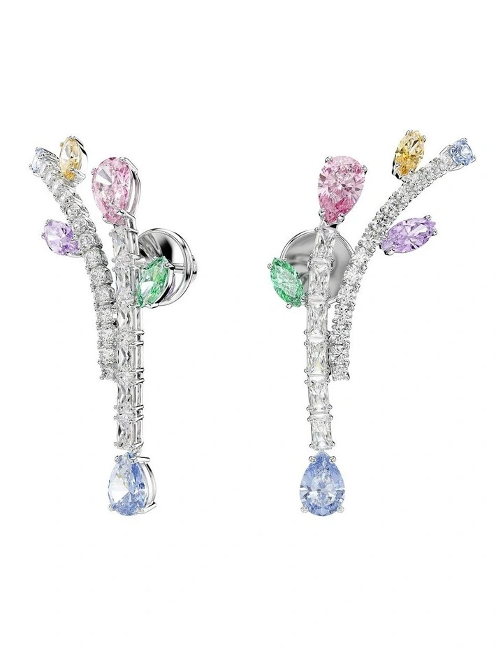 Mixed Cuts Rhodium Plated Drop Earrings in Multi image 2