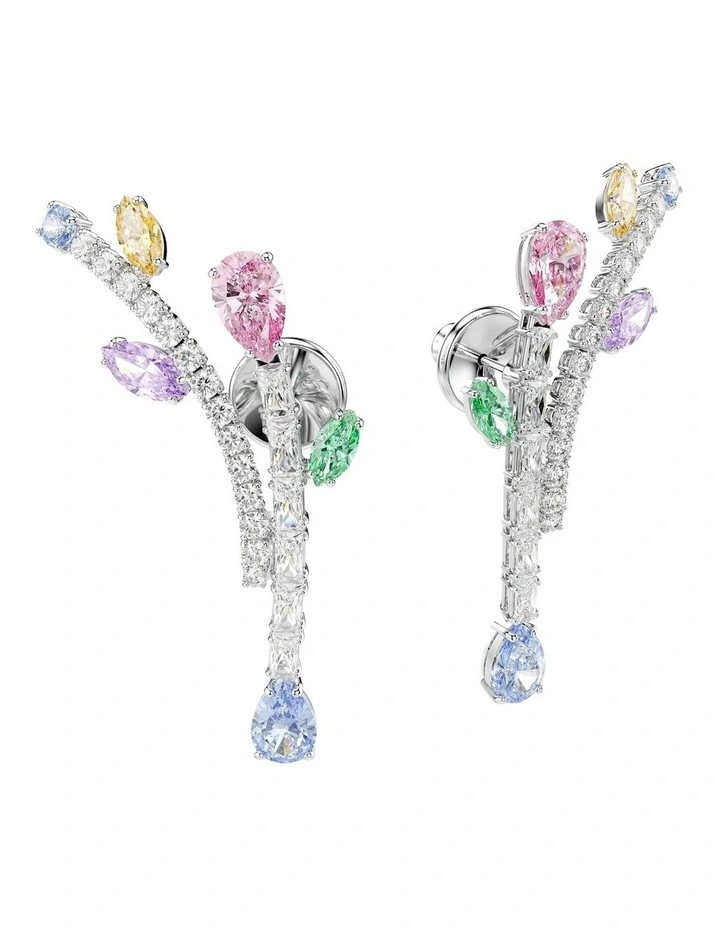 Mixed Cuts Rhodium Plated Drop Earrings in Multi image 3
