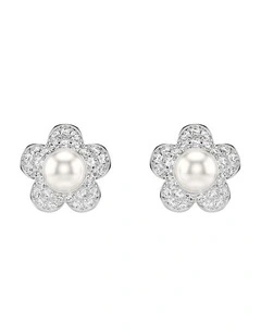 Angelic Rhodium Shiny Crystal Pierced Earrings in White