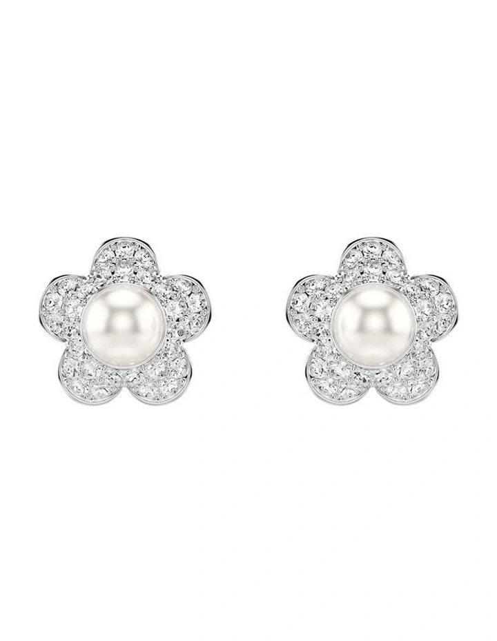 Angelic Rhodium Shiny Crystal Pierced Earrings in White image 1