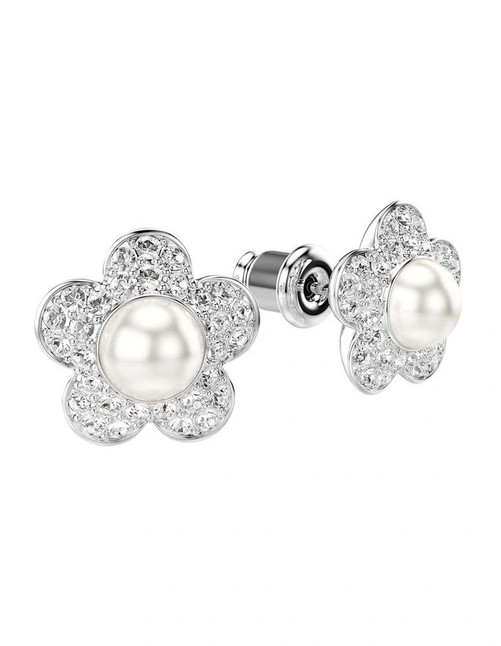 Angelic Rhodium Shiny Crystal Pierced Earrings in White image 3