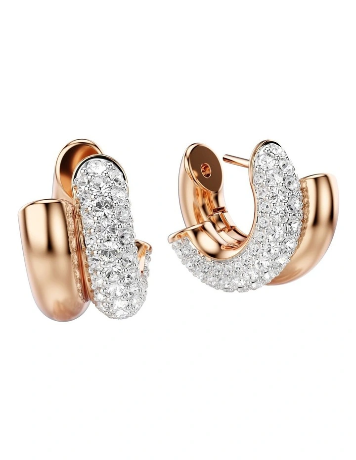 Round Cut Mini Rose Gold-Tone Plated Dextera Hoop Earrings in White image 3