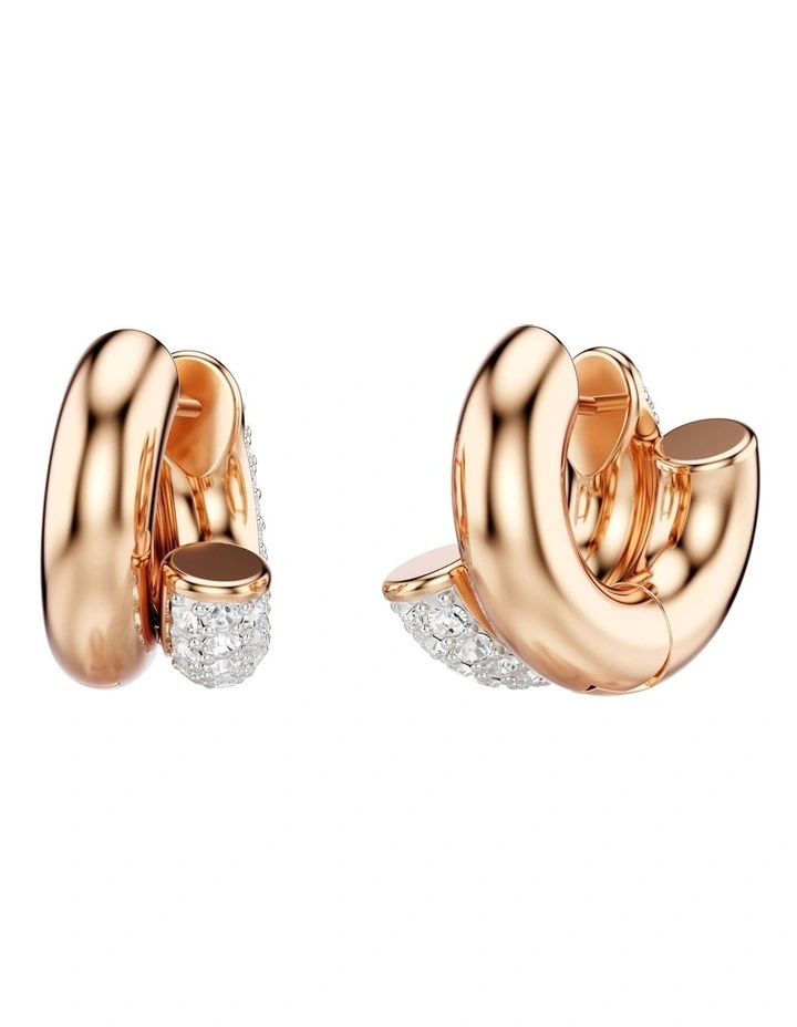 Round Cut Mini Rose Gold-Tone Plated Dextera Hoop Earrings in White image 4