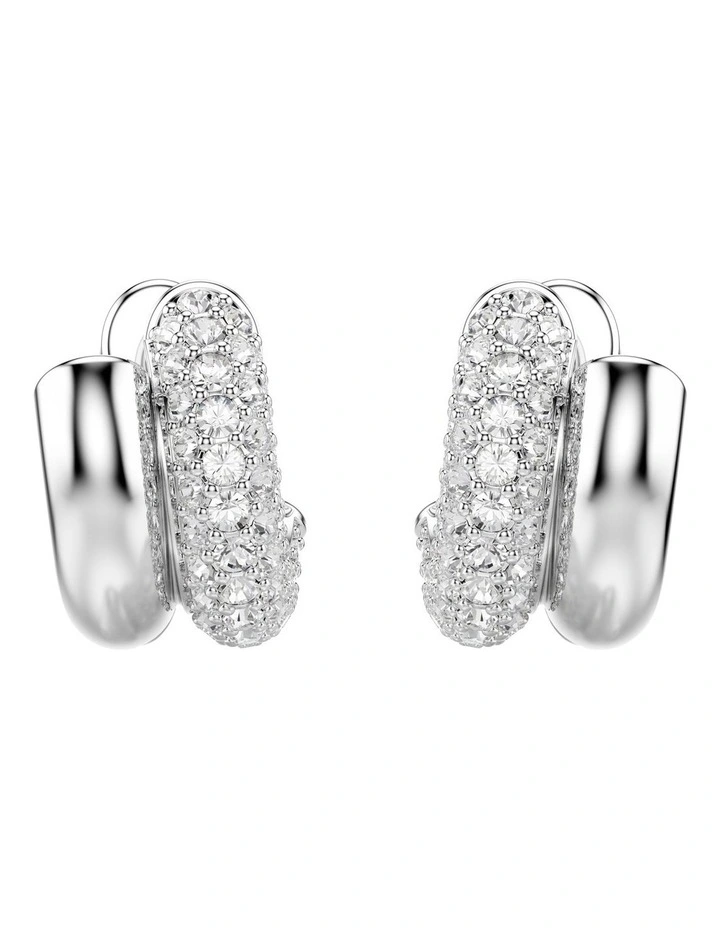 Round Cut Mini Rhodium PlatedDextera Hoop Earrings in White image 2