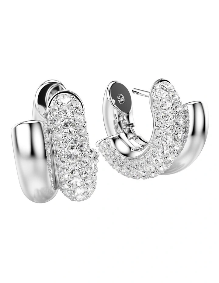 Round Cut Mini Rhodium PlatedDextera Hoop Earrings in White image 3
