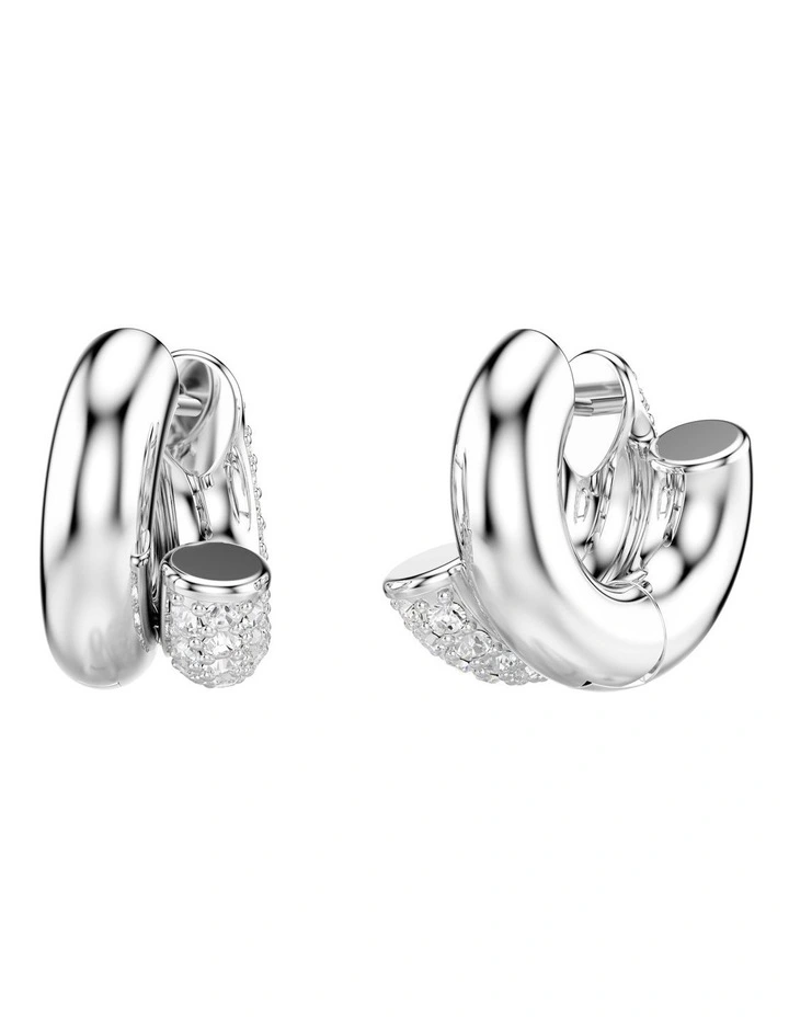 Round Cut Mini Rhodium PlatedDextera Hoop Earrings in White image 4
