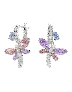 Mixed Cuts Dragonfly Rhodium Plated Drop Earrings in Multi