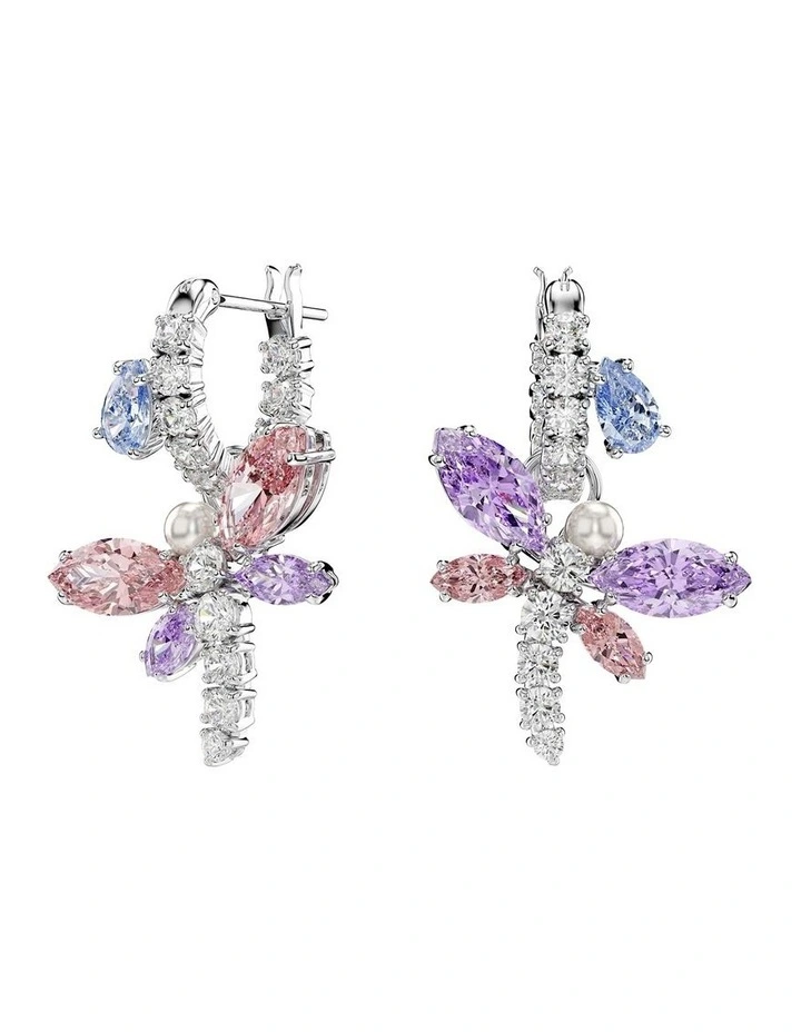 Mixed Cuts Dragonfly Rhodium Plated Drop Earrings in Multi image 1