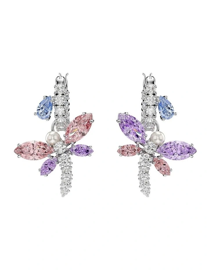 Mixed Cuts Dragonfly Rhodium Plated Drop Earrings in Multi image 2