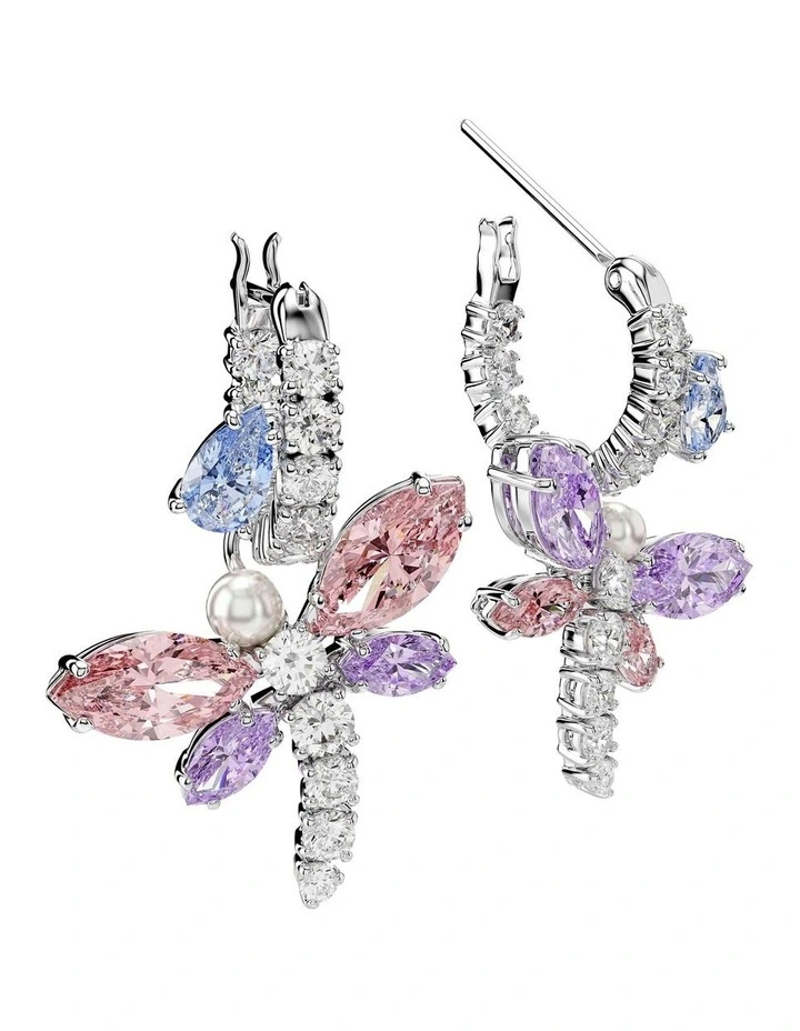 Mixed Cuts Dragonfly Rhodium Plated Drop Earrings in Multi image 3