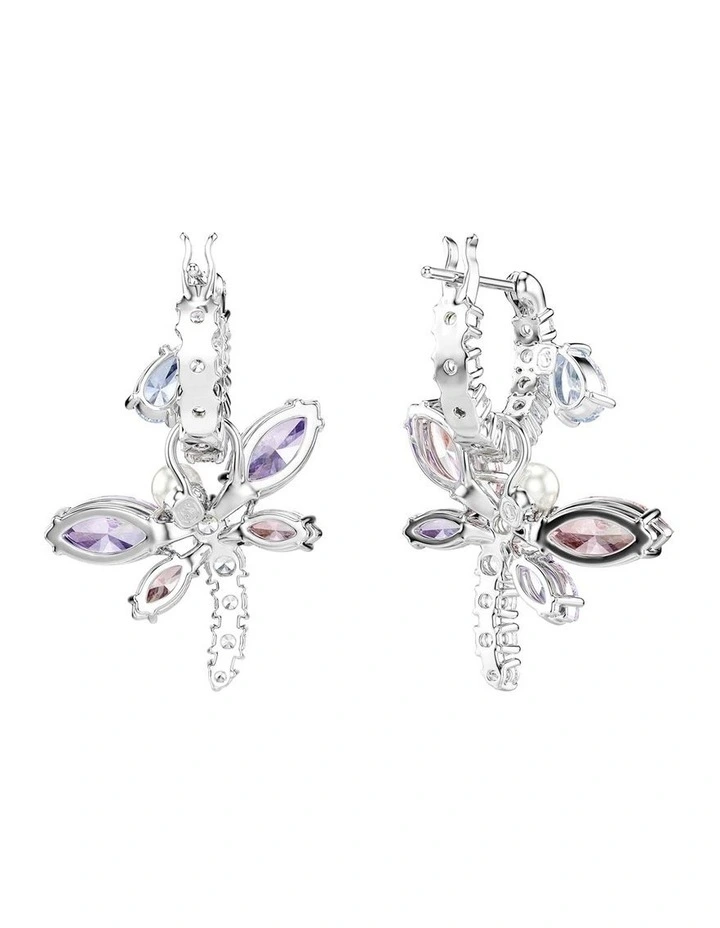 Mixed Cuts Dragonfly Rhodium Plated Drop Earrings in Multi image 4