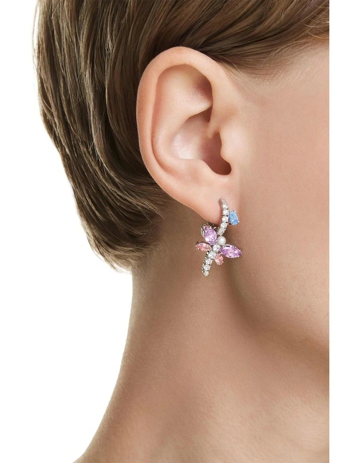 Mixed Cuts Dragonfly Rhodium Plated Drop Earrings in Multi image 5