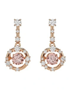 Round Cut Dancing Stone Rose Gold-Tone Plated Constella Drop Earrings in Pink