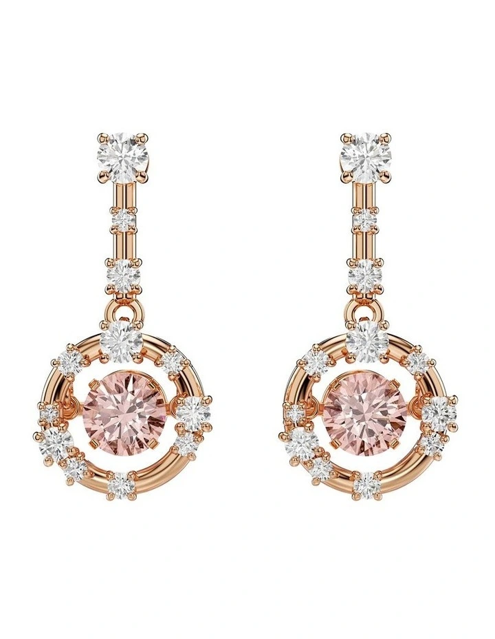 Round Cut Dancing Stone Rose Gold-Tone Plated Constella Drop Earrings in Pink image 1