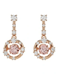 Round Cut Dancing Stone Rose Gold-Tone Plated Constella Drop Earrings in Pink