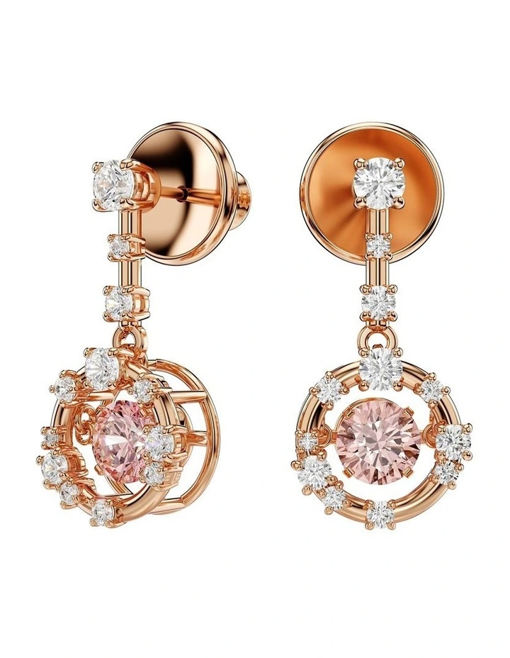 Round Cut Dancing Stone Rose Gold-Tone Plated Constella Drop Earrings in Pink image 2