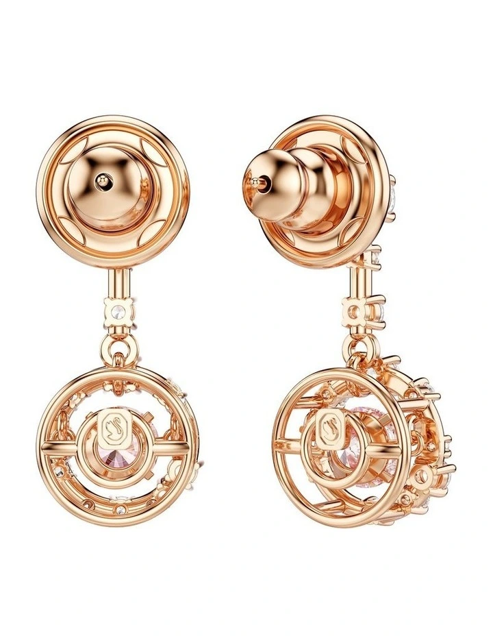 Round Cut Dancing Stone Rose Gold-Tone Plated Constella Drop Earrings in Pink image 4