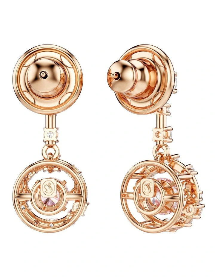 Round Cut Dancing Stone Rose Gold-Tone Plated Constella Drop Earrings in Pink image 4