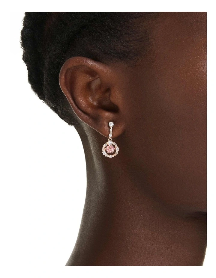 Round Cut Dancing Stone Rose Gold-Tone Plated Constella Drop Earrings in Pink image 5
